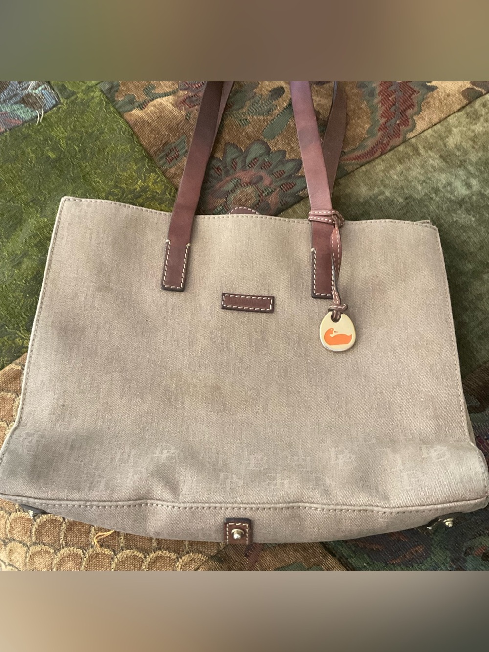 Dooney & Bourke Beige Canvas Tote with Brown Leather Straps